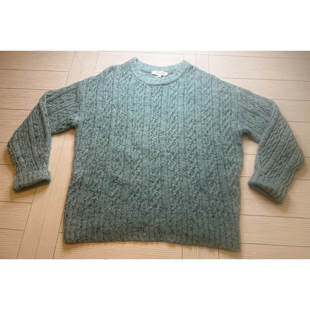 Loft Chunky Cable Knit Green Womens‎ Sweater. Wool Blend. Sz L